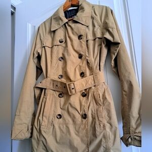 THE NORTH FACE HYVENT double breasted trench coat belted tan nylon jacket Small